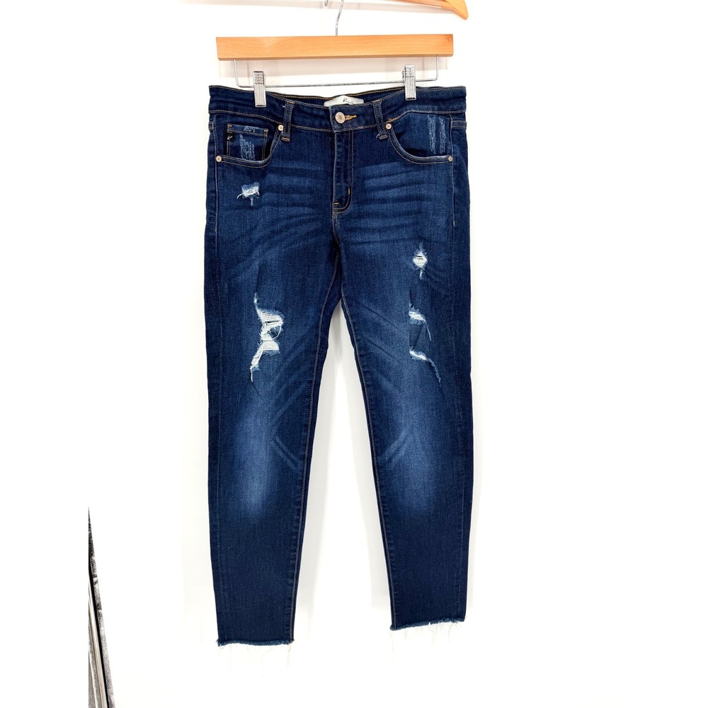 Kancan Distressed Skinny Jeans 9/28 Dark‎ Wash Raw Hem Edgy Streetwear KC6050LD